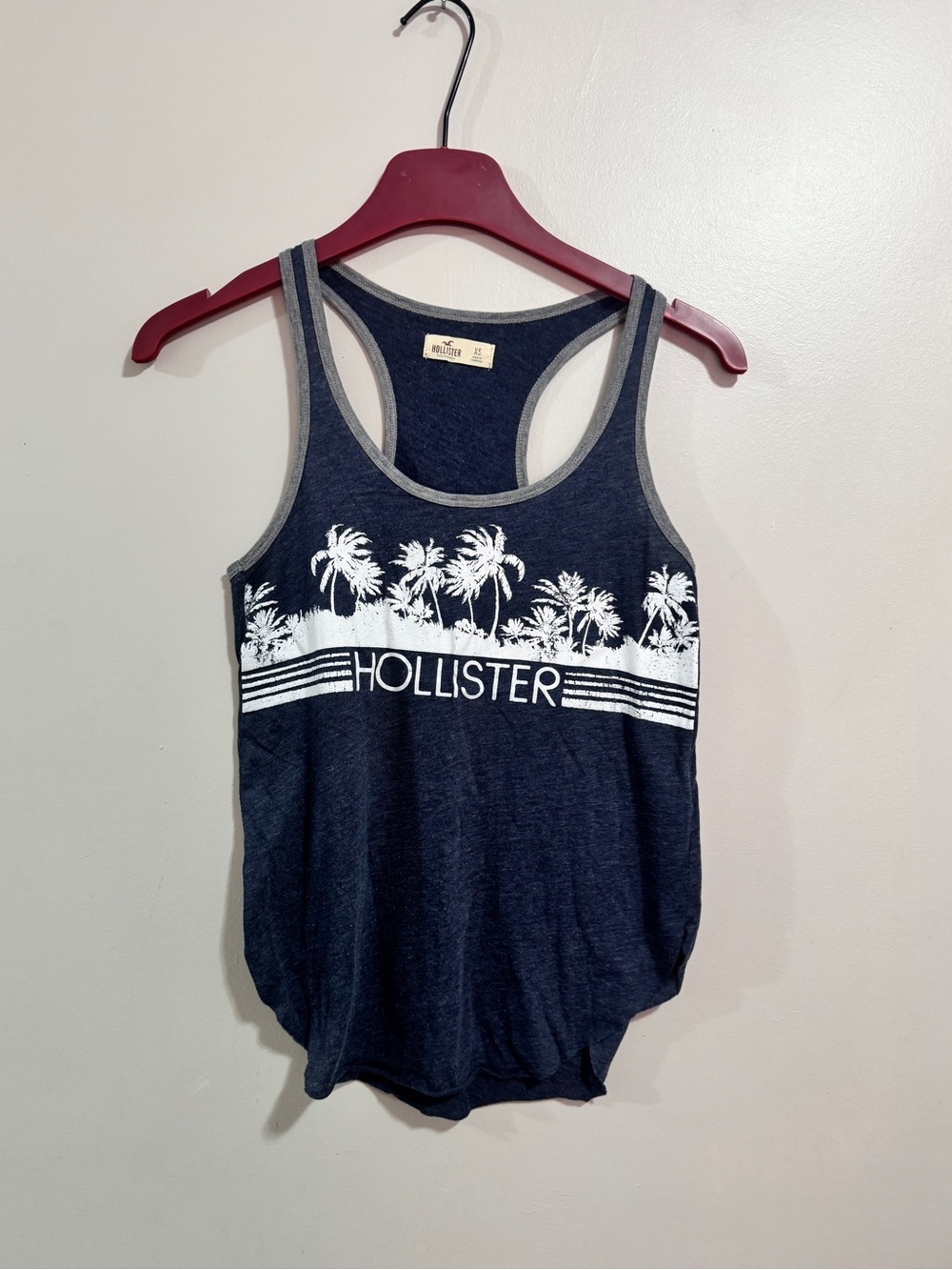 Y2K Hollister Navy & Gray Palm-Graphic Racerback Tank Top Woman’s Size XS